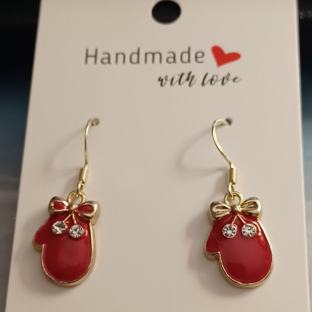 NWT HANDMADE RED & GOLD RHINESTONE HOLIDAY MITTENS